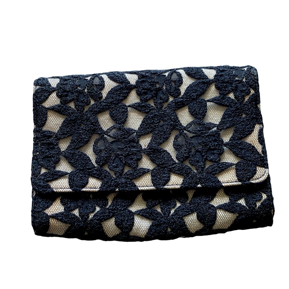 Neiman Marcus black lace clutch hand purse